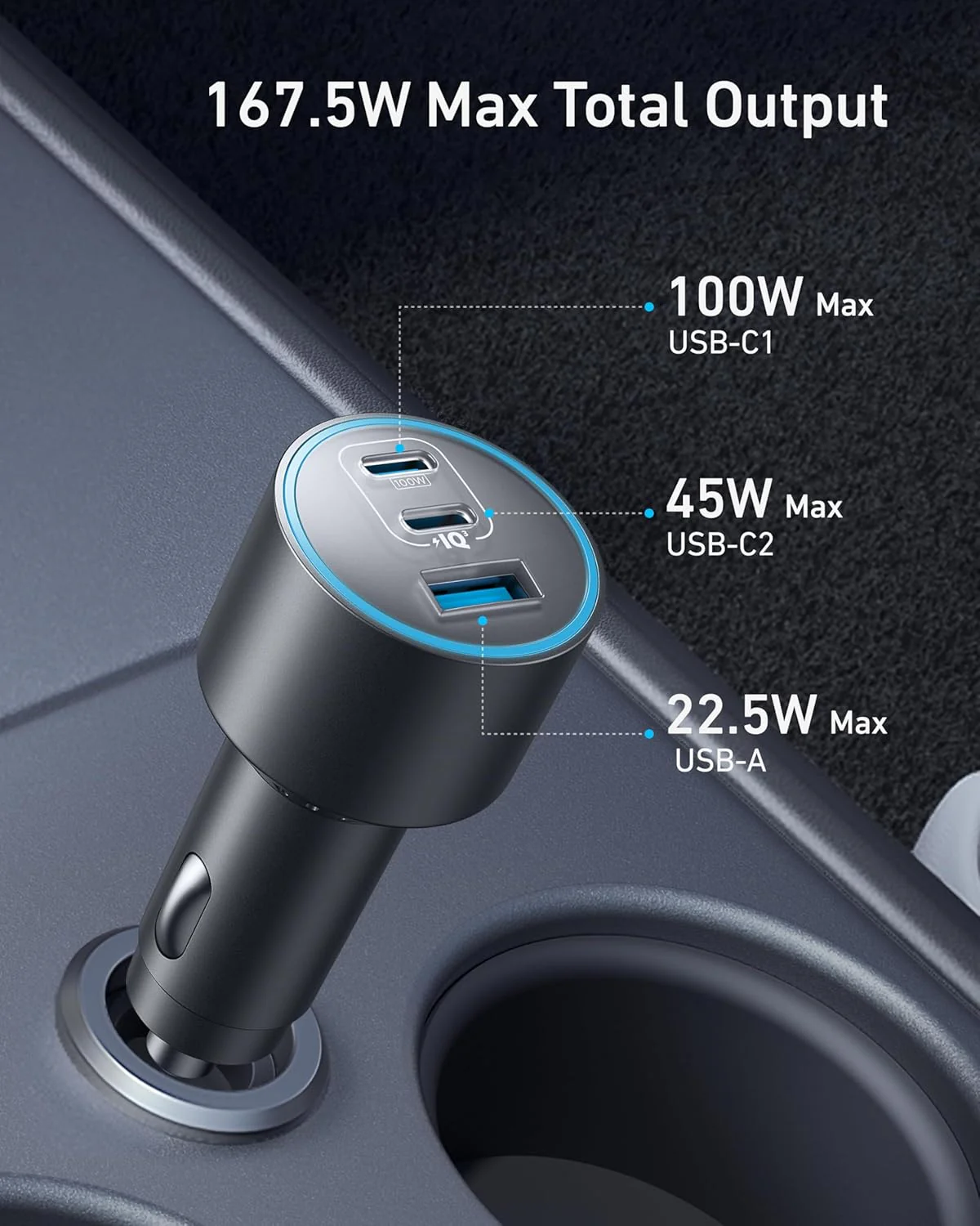 Anker Nano Car Charger 167.5W with Usb-C to Usb-C 3.3ft Cable - Image 3
