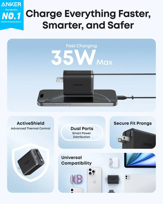 Anker Nano Charger (35W, Built-In Retractable USB-C Cable) - Image 3