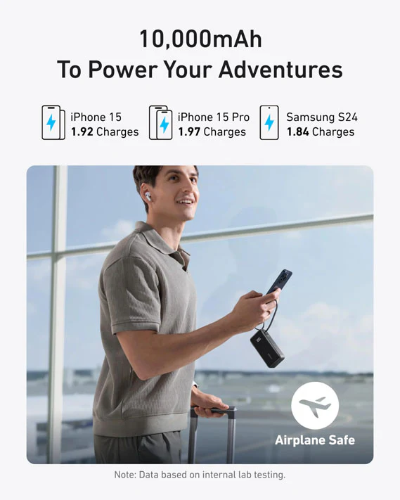 Anker Power Bank (10K, Fusion, Built-In USB-C Cable) - Image 4