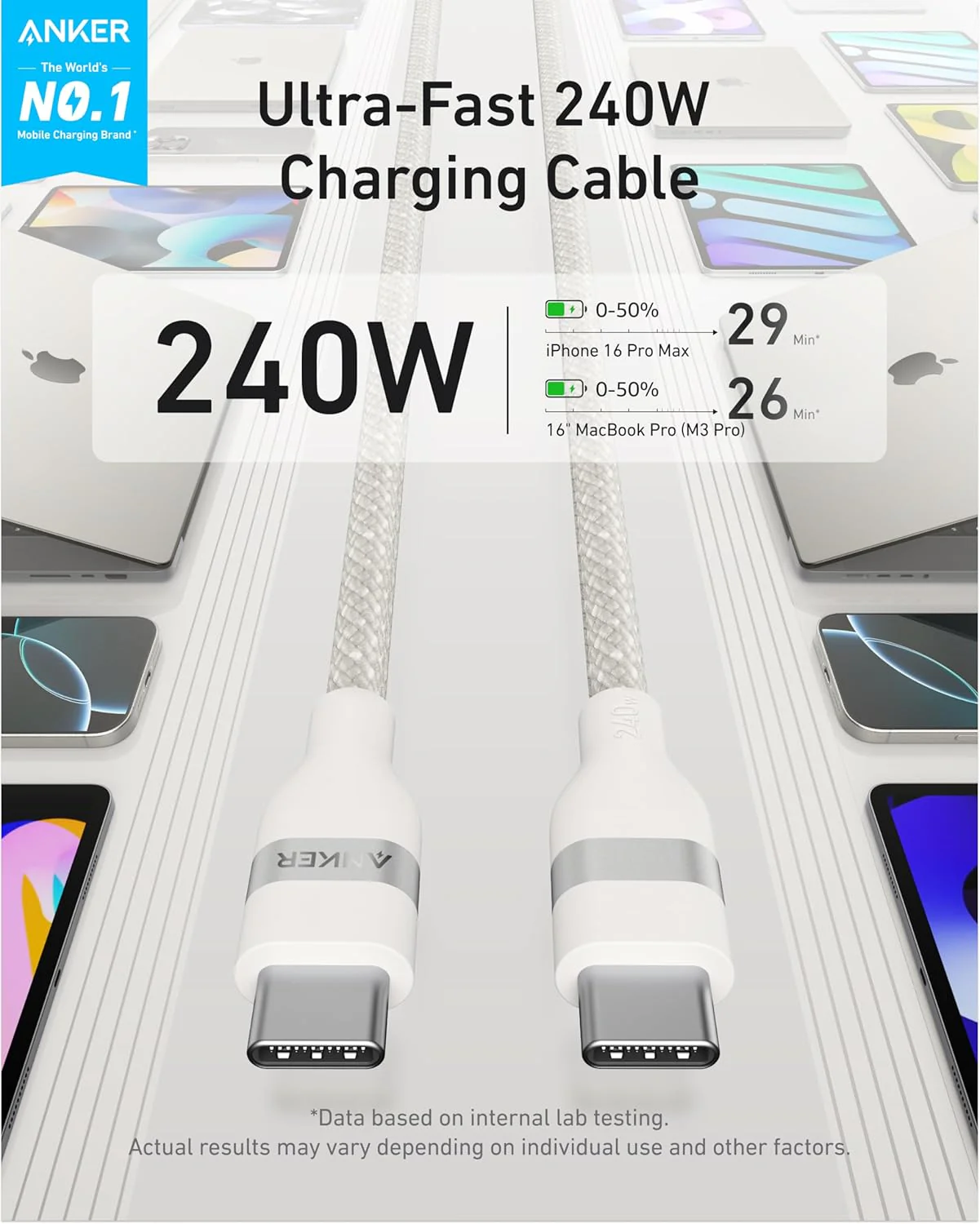 Anker USB-C to USB-C Cable (3 ft / 6 ft, 240W, Upcycled-Braided) - Image 9