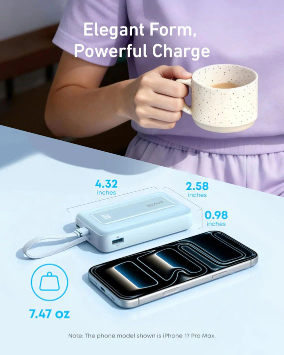 Anker Zolo Power Bank (10K, 30W) with a 5.4-inch (13.7 cm) built-in USB-C cable - Image 6