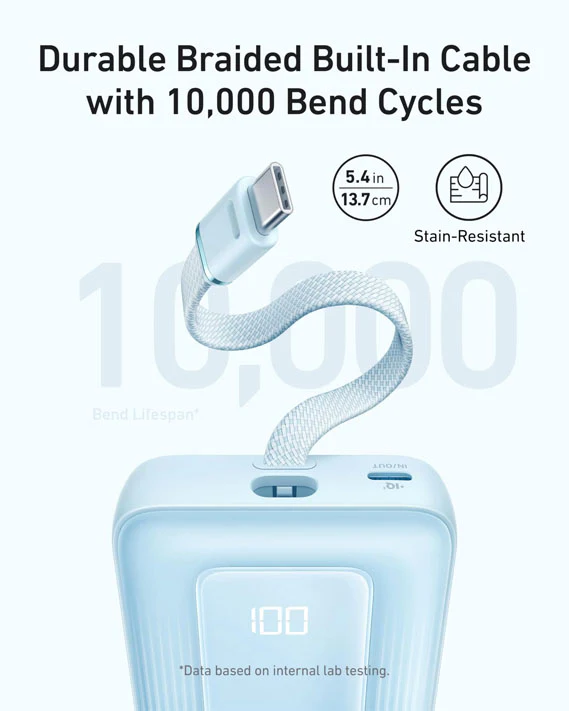 Anker Zolo Power Bank (10K, 30W) with a 5.4-inch (13.7 cm) built-in USB-C cable - Image 7