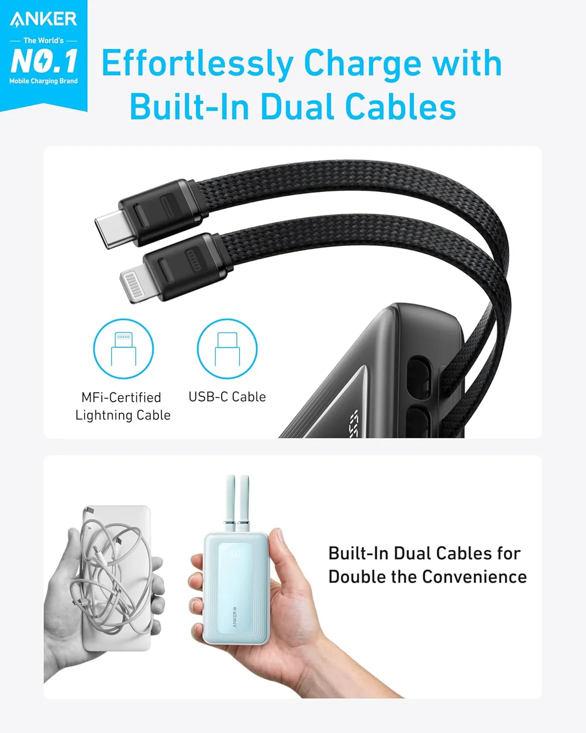 Anker Zolo Power Bank 10K Dual Built-In USB-C Cable - Image 4